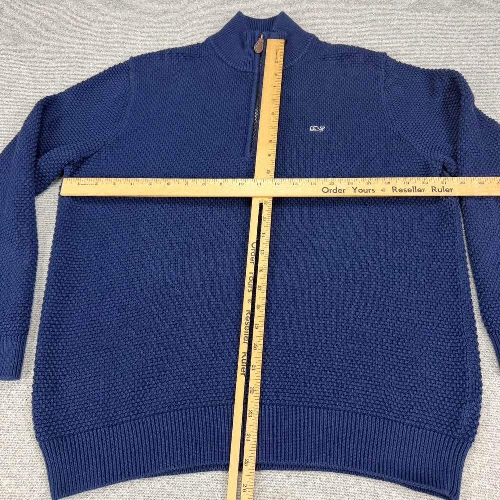 Vineyard Vines Mens Medium Blue Cotton Waffle Knit Quarter Zip Pullover Sweater
